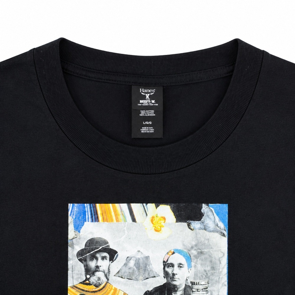 Surrealist Folk Art Portrait Collage Graphic Tee Mens L Black Indie Boho - Picture 4 of 4